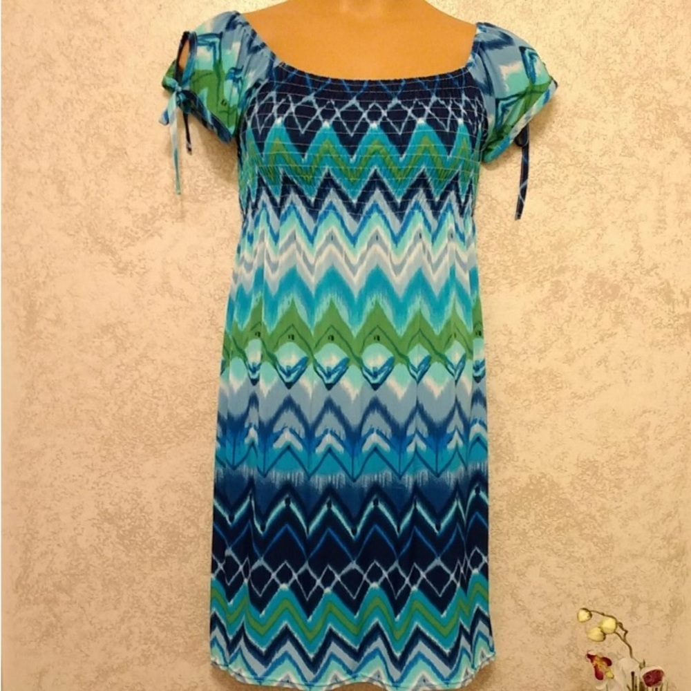 Cristinalove Vibrant Blue and Green Patterned Midi Dress